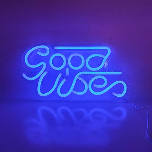 Good Vibes Logo blau Schriftzug Neonlicht LED Neon Schild USB Licht Lampe Reklame Leuchte Kunst Motivation Spruch Wand Dekoration Gaming Setup Streamer Hintergrund Beleuchtung dekorative Wandleuchte von Kopper-24