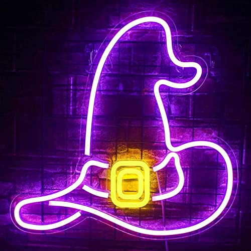 Hexen-Hut lila Neonlicht LED Neon Schild USB Licht Lampe Reklame Leuchte Kunst Bar Party Nachtlicht Wand Dekoration Gaming Setup Streamer Hintergrund Beleuchtung dekorative Wandleuchte Halloween Hexen von Kopper-24