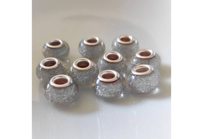 Kopper-24 Bastelperlen Großloch Spacer Charm Perlen Rondelle Glitzer, 14 mm, 10 Stück, Silber Kopper-24 Bastelperlen Großloch Spacer Charm Perlen Rondelle Glitzer, 14 mm, 10 Stück, Silber von Kopper-24