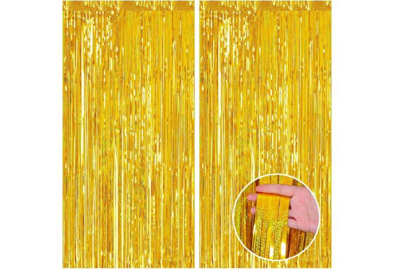 Kopper-24 Türvorhang Lametta Vorhang 2 x 1 m, Gold glitzernd, holographisch Party Deko Foto, Schlaufen, Folie von Kopper-24