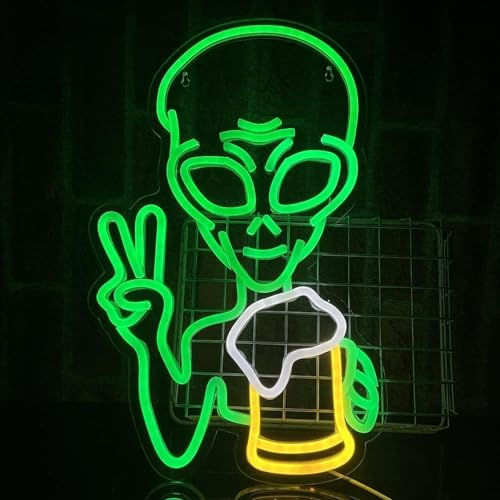 NEON LED Licht, dekorative Wand-Leuchte, Alien mit Bier, grün, ca. 40 x 30.5 x 2 cm, Deko-Licht, Wohnzimmer, Gaming-Zimmer, Nachtlicht für Schlafzimmer, Gamer Design-Lampe, USB-Betrieb NEON LED Licht, dekorative Wand-Leuchte, Alien mit Bier, grün, ca. 40 x 30.5 x 2 cm, Deko-Licht, Wohnzimmer, Gaming-Zimmer, Nachtlicht für Schlafzimmer, Gamer Design-Lampe, USB-Betrieb von Kopper-24