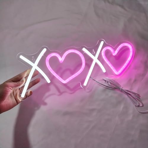NEON LED Licht, dekorative Wand-Leuchte, XOXO Herzen, weiß pink, ca. 40 x 15 cm, Deko-Licht, Wohnzimmer, Gaming-Zimmer, Nachtlicht für Schlafzimmer, Gamer Design-Lampe, USB-Betrieb NEON LED Licht, dekorative Wand-Leuchte, XOXO Herzen, weiß pink, ca. 40 x 15 cm, Deko-Licht, Wohnzimmer, Gaming-Zimmer, Nachtlicht für Schlafzimmer, Gamer Design-Lampe, USB-Betrieb von Kopper-24