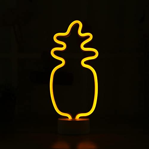 Neonlicht Ananas gelb mit Fuß Sockel NEON LED Licht batteriebetrieben Aufsteller Tischlampe Leuchtreklame Lampe Leuchte Dekoration Kinderzimmer Schlafzimmer Beleuchtung Party Nachtlicht Stand von Kopper-24