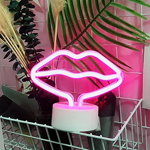 Neonlicht Lippen pink mit Fuß Sockel NEON LED Licht batteriebetrieben Aufsteller Tischlampe Leuchtreklame Lampe Leuchte Dekoration Kinderzimmer Schlafzimmer Beleuchtung Party Nachtlicht Stand von Kopper-24