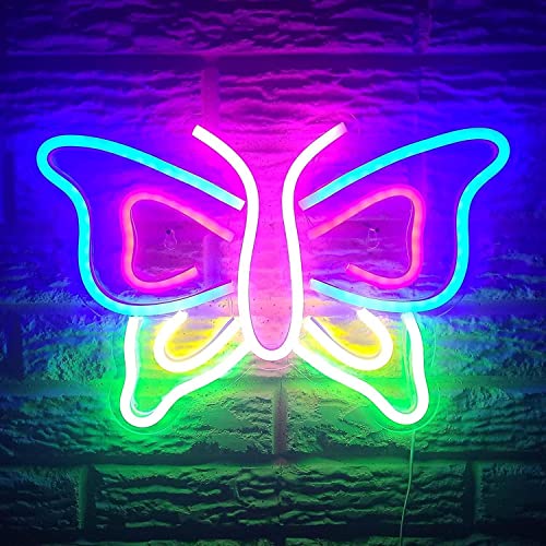 Schmetterling bunt Neonlicht LED Neon Schild USB Licht Lampe Reklame Leuchte Kunst Bar Party Nachtlicht Wand Dekoration Gaming Setup Streamer Hintergrund Beleuchtung dekorative Wandleuchte Weihnachten von Kopper-24
