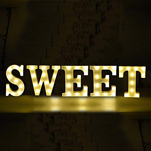 Sweet - LED Deko Buchstaben - 22 cm - Lampe beleuchtet Hinstellen Hochzeit Schriftzug Wort Batterie Lechtdeko Alphabet Liebe Romantisch Wohnzimmer Leuchtbuchstaben Nachtlicht Dekoration von Kopper-24