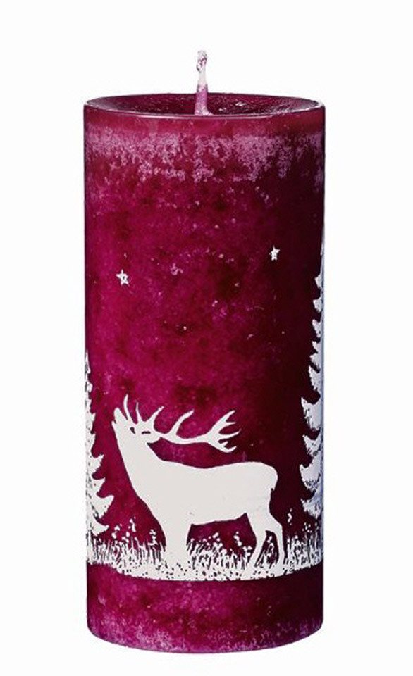 Kopschitz Kerzen Adventskerze Foresta mit Hirsch durchgefärbte Stumpen Brombeer, 12x5,5cm, 4 Stück von Kopschitz Kerzen