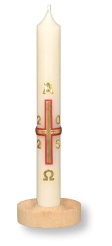 Kopschitz Kerzen Osterkerze Kreuz rot-Gold mit A und O, Jahreszahl 190 x Ø 22 mm von Kopschitz Kerzen