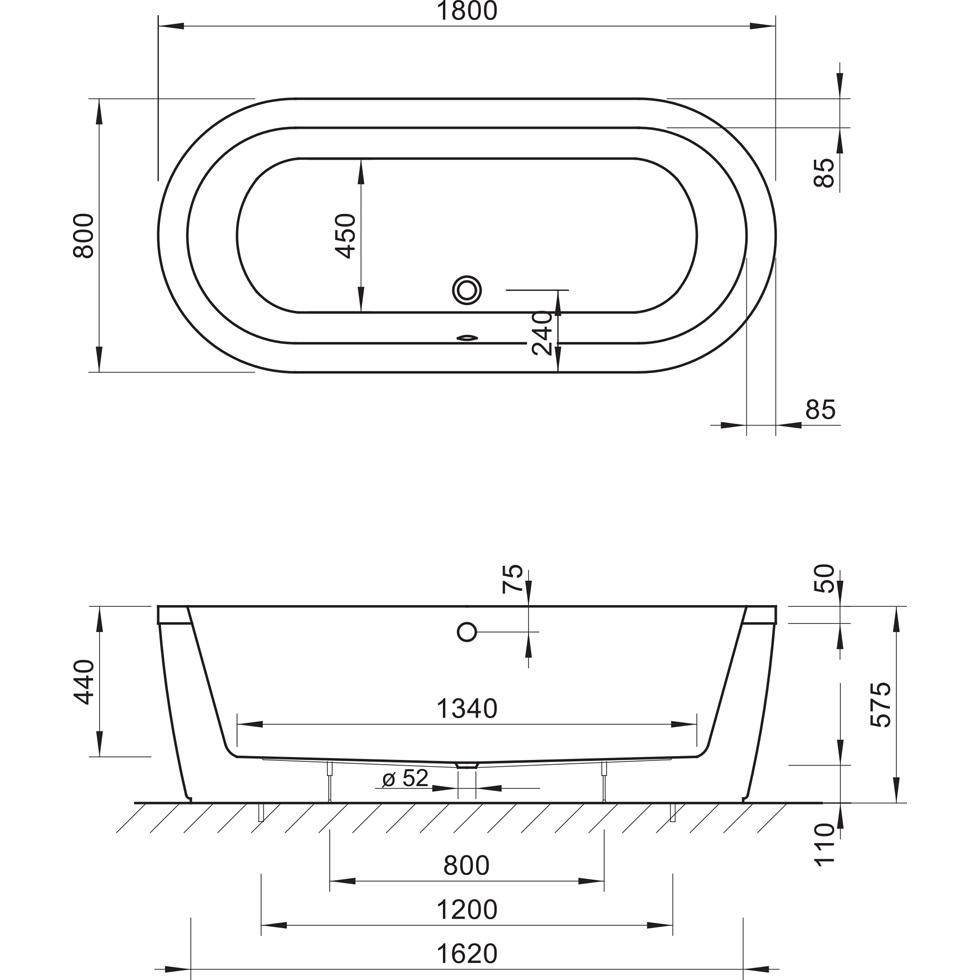 Koralle Badewanne T200 180/80 Acryl oval 1800x800x440 weiß VL120180080201 von Koralle