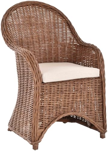 Esszimmer-Sessel Rattan Rattan Korbsessel Esszimmerstuhl Korb Sessel Korbstuhl mit Armlehne Flechtsessel (mit Polster, Braun) von Korb-Outlet