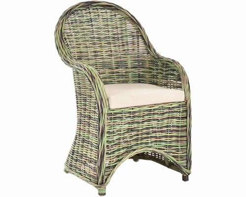 Esszimmer-Sessel Rattan Rattan Korbsessel Esszimmerstuhl Korb Sessel Korbstuhl mit Armlehne Flechtsessel (mit Polster, Jungle) von Korb-Outlet