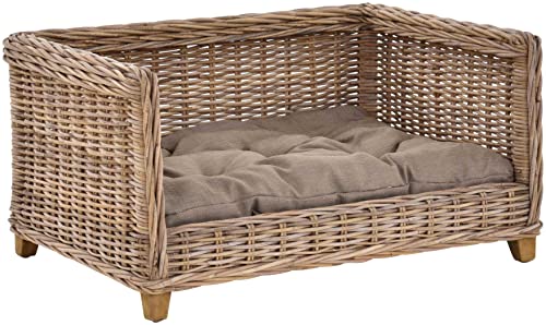 Hundekorb/Hundebett aus Natur Rattan mit Kissen/Großer Korb für Hunde (Holzrahmen Größe XL) von Korb-Outlet