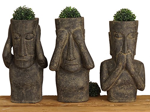 Korb-Outlet 3er Set Pflanz-köpfe in Osterinsel Optik/Blumen-kübel Figuren aus Lavastein gegossen/Skulpturen für Haus und Garten von Korb-Outlet