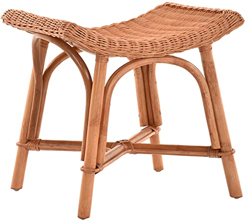 Korb-Outlet Fußhocker mit geschwungener Ablage, Stabiler Sitzhocker/Schemel/Hocker aus echtem Rattan (Typ2 Terracotta) von Korb-Outlet