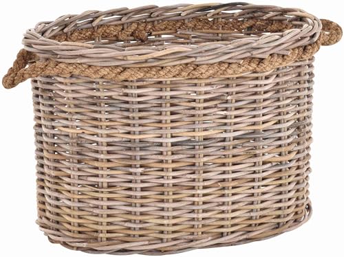 Korb-Outlet Großer Pflanzkorb Holzkorb oval Grau Natur Rattan mit Seilrand/Übertopf aus Rattan (Oval XL 60cm) von Korb-Outlet