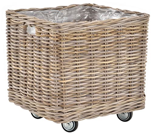 Korb-Outlet Großer Pflanzkorb Rattan grau XXL Pflanzkübel Blumentopf mit Rollen Rollkorb Rattankorb (Grau Natur, Eckig klein) von Korb-Outlet
