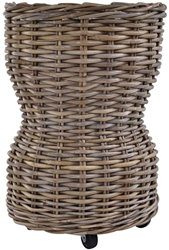Großer Pflanzkorb Rattan grau XXL Pflanzkübel Blumentopf mit Rollen Rollkorb Rattankorb (Grau Natur, Säule tailliert) von Korb-Outlet