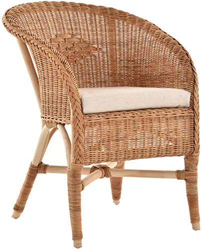 Korb-Outlet Klassischer Rattan Club-Sessel inkl. Polster Beige Rattansessel Flechtsessel (Natur ungeschält) von Korb-Outlet