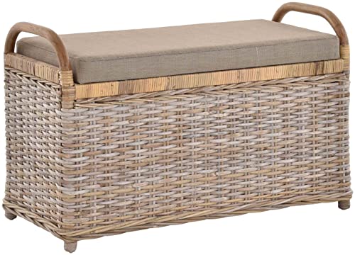 Korb-Outlet Rattan Sitzbank Sitzhocker mit Stauraum Rattanhocker mit Deckel Hocker (Groß Natur Grau) von Korb-Outlet