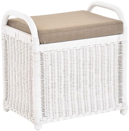 Korb-Outlet Rattan Sitzbank Sitzhocker mit Stauraum Rattanhocker mit Deckel Hocker (Weiß) von Korb-Outlet