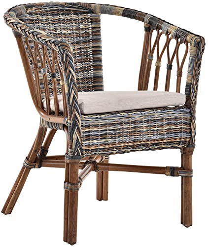 Korb-Outlet Stapelbarer Rattan-Sessel/Stuhl aus Natur-Rattan inkl. Polster Mehrfarbig (Blau, Braun, Creme) von Korb-Outlet