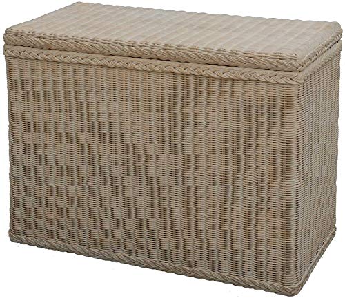 Korb-Outlet Wäschesortierer aus echtem Rattan mit 3 Fächern/Wäschesammler, Wäschetruhe unterteilt (Vintage Weiss) von Korb-Outlet