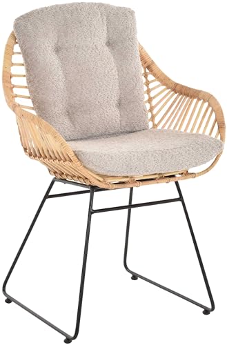 Korb-Sessel Retro-Stil Rattan Club-Sessel 50er Eisen-Gestell Korbstuhl mit Armlehne (Natur mit Kissenset) von Korb-Outlet