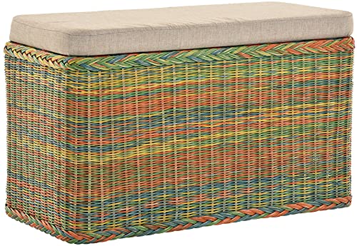 Rattan Wäschekorb Wäschetruhe Sitz gepolstert Honig, Flur-Bank Aufbewahrungsbox mit Deckel Bad-Hocker Sitzhocker Wäschesammler Sitz-Truhe Natur (Bunt, Rechteckig) von Korb-Outlet