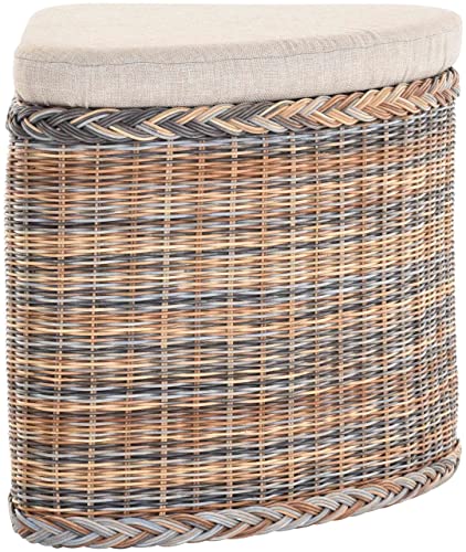 Rattan Wäschekorb Wäschetruhe Sitz gepolstert Honig, Flur-Bank Aufbewahrungsbox mit Deckel Bad-Hocker Sitzhocker Wäschesammler Sitz-Truhe Natur (Mehrfarbig, Eckform) von Korb-Outlet