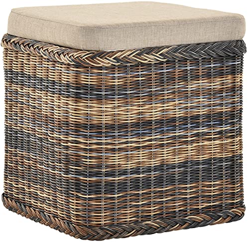 Rattan Wäschekorb Wäschetruhe Sitz gepolstert Honig, Flur-Bank Aufbewahrungsbox mit Deckel Bad-Hocker Sitzhocker Wäschesammler Sitz-Truhe Natur (Mehrfarbig, Quadratisch) von Korb-Outlet