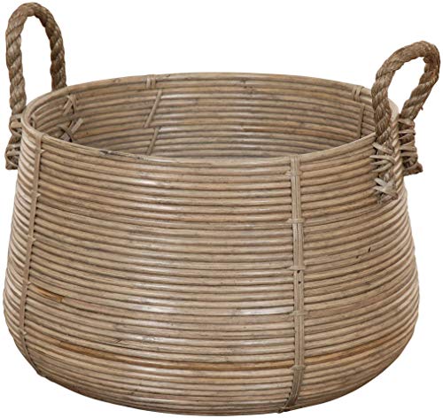 Retro-Design Dekokorb/Tragekorb, Aufbewahrungskorb mit Seil-Griffen/Flechtkorb aus Natur Rattan/Holzkorb, Korb Box Henkel Aufbewahrung (Grau) von Korb-Outlet