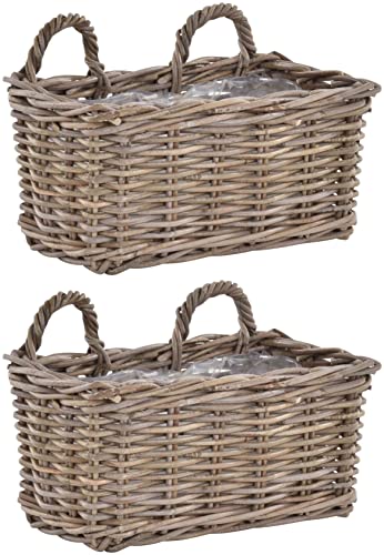 Set / 2 Rattan Balkonkorb Grau Pflanzkorb mit Folie Balkonkasten zum Aufhängen Pflanz-Topf Wand Korb Balkon (40cm) von Korb-Outlet