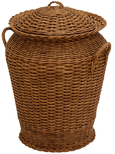 Wäschekorb/Wäschetonne rund aus echtem Rattan, Wäschesammler mit Deckel und Inlett (Vintage Braun) von Korb-Outlet