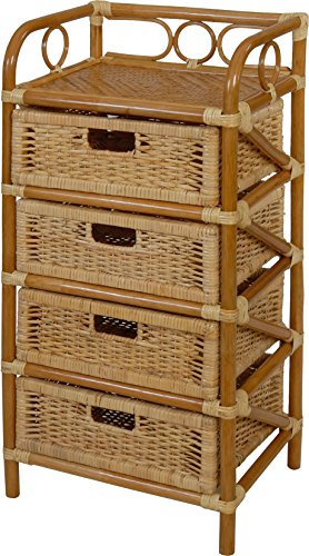 korb.outlet Rattan-Badregal Kommode mit 4 Schubfächern Regal Vier Schubladen Rattan Rattanmöbel Honig Badregal Korb von Korb-Outlet