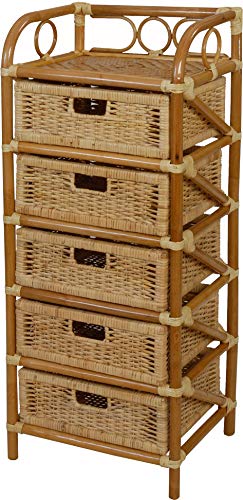korb.outlet Rattan Korb Kommode mit 5 Körben Rattan Korb Regal Badregal Regalkommode mit 5 Schubladen Korbregal Honig von Korb-Outlet
