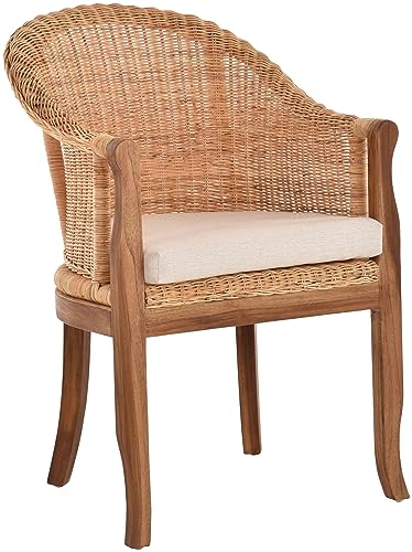 korb.outlet Rattan-Sessel mit Holzbeinen, Sessel aus echtem Rattan - Rattanstuhl Club (Natur mit Teakholz, mit Polster) von Korb-Outlet