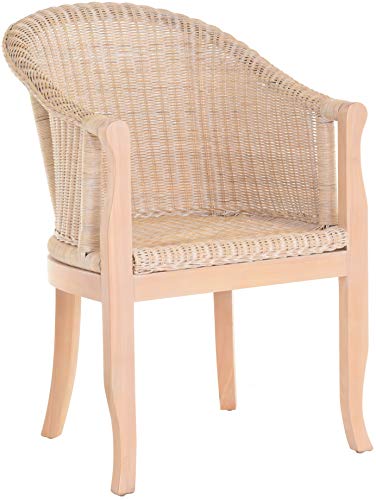 korb.outlet Rattan-Sessel mit Holzbeinen, Sessel aus echtem Rattan - Rattanstuhl Club (Vintage Weiss, ohne Polster) von Korb-Outlet