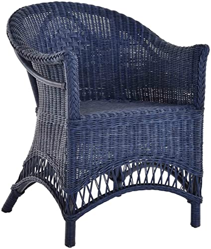 korb.outlet Rattansessel Landhaus Flechtsessel aus Natur-Rattan Rattan Sessel Korbsessel Wintergarten (Marineblau) von Korb-Outlet