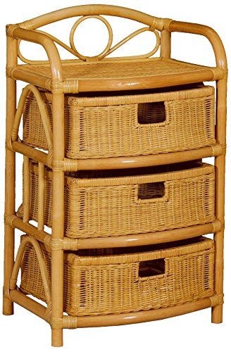 korb.outlet Regal aus echtem Rattan 3 Schübe Rattan-Kommode Badregal mit Schubladen aus Naturmaterial Rattanschrank Natur (Honig) von Korb-Outlet