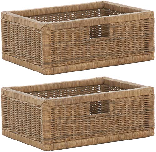 korb.outlet Set / 2 Regalkorb Braun-Hell ca. 42x32x17 mit Holzrahmen Rattan Schubfach Box zur Aufbewahrung Schrankkorb Griff von Korb-Outlet