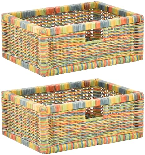 korb.outlet Set / 2 Regalkorb Bunt ca. 42x32x17 mit Holzrahmen Rattan Schubfach Box zur Aufbewahrung Schrankkorb Griff von Korb-Outlet