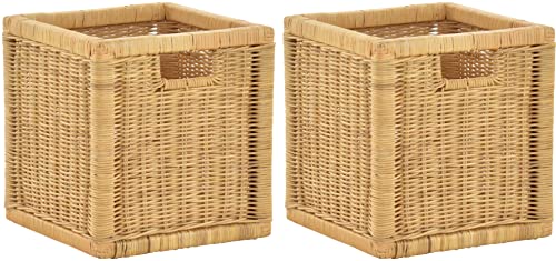 korb.outlet Set / 2 Regalkorb Honig ca. 28x29x30 mit Holzrahmen Rattan Schubfach Box zur Aufbewahrung Schrankkorb Griff von Korb-Outlet