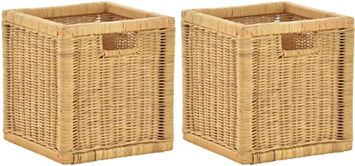 korb.outlet Set / 2 Regalkorb Honig ca. 28x29x30 mit Holzrahmen Rattan Schubfach Box zur Aufbewahrung Schrankkorb Griff von Korb-Outlet