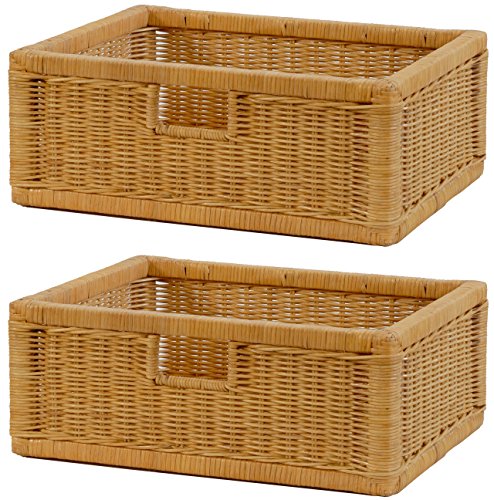 korb.outlet Set / 2 Regalkorb Honig ca. 42x32x17 mit Holzrahmen Rattan Schubfach Box zur Aufbewahrung Schrankkorb Griff von Korb-Outlet