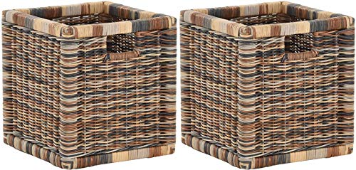 korb.outlet Set / 2 Regalkorb Mehrfarbig ca. 28x29x30 mit Holzrahmen Rattan Schubfach Box zur Aufbewahrung Schrankkorb Griff von Korb-Outlet