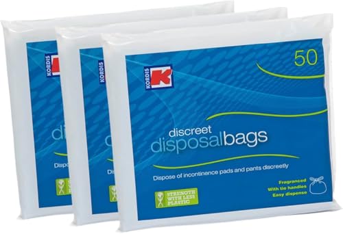 Kordis Groß Inkontinenz Hygienebeutel Für Erwachsene. Windel Sack Mit Binden - Geruchsdicht & Einweg. Windelbeutel Für Inkontinenzeinlagen & Slipeinlagen. 150 Müllbeutel 3l - 32 x 42cm von Kordis
