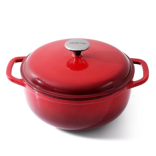 Kordisen 28cm/5.7L emailliertem Gusseisen Dutch Oven Topf mit Deckel, Dutch Oven für Sauerteig Brot backen, Backofen sicher bis zu 500 ° F, Heavy-Duty & groß, rot von Kordisen