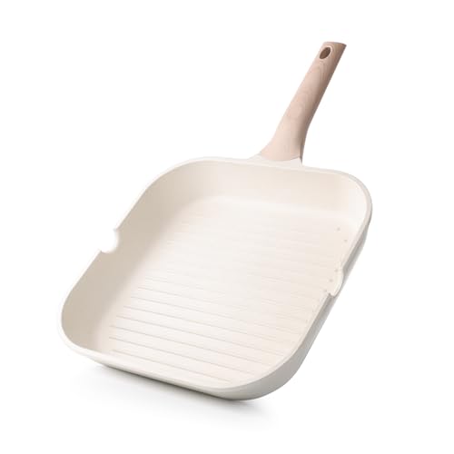 Kordisen Antihaftbeschichtete Grillpfanne für Herdplatten, 28 cm, quadratische Grillpfanne für Innenräume, Induktions-/Steakpfanne mit Ausgießern, vielseitige Grillplatte, PFOA-frei, Weiß von Kordisen