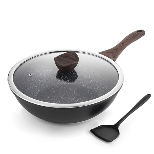 Kordisen Wokpfanne induktion, 30,5 cm Nonstick Wokpfanne mit Deckel, Woks & Bratpfannen, Granitsteinbeschichtung zum Kochen, Induktionskochgeschirr, kompatibel mit allen Herden, PFOA-frei von Kordisen