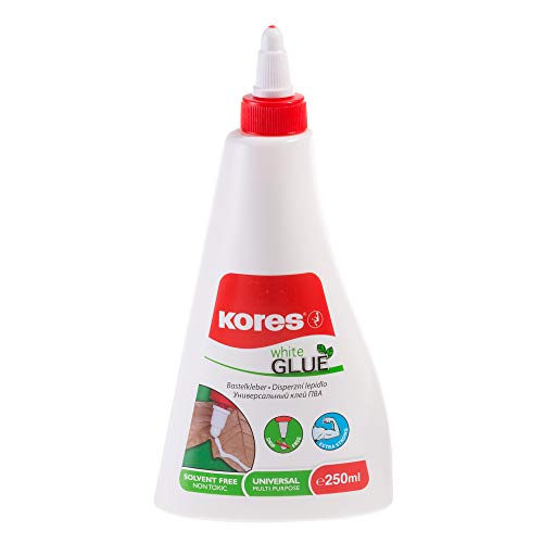 Kores - Kraftvoller Weißer Flüssiger Bastelkleber mit starkem Halt für Kinder und Erwachsene, Sicher und Ungiftig, für Kunst und Basteln, Schul- und Bürozubehör, Packung von 1 x 250ml von Kores